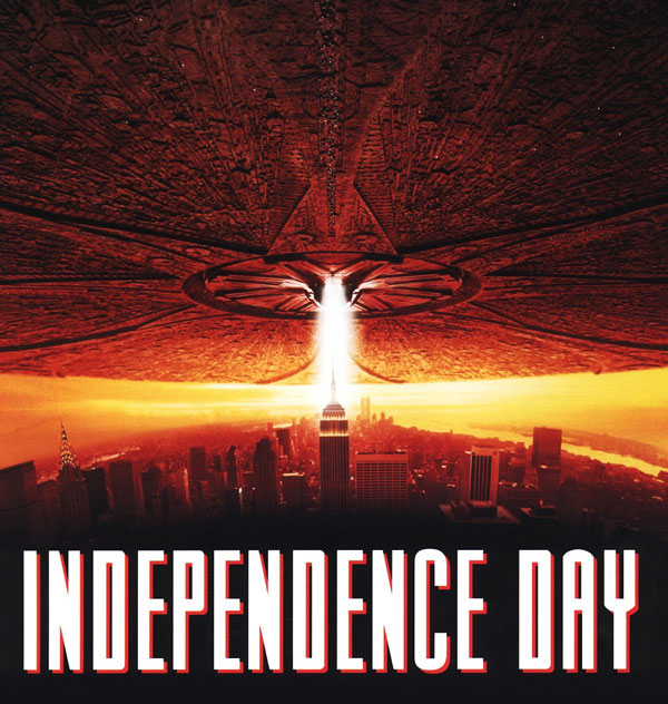 电影《独立日》海报中，激光武器攻击地球上的城市。