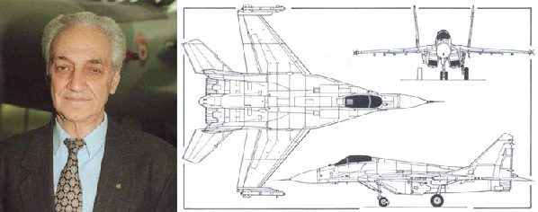 资料图：左图：伊万·米高扬（Ivan Mikoyan）右图：米格-29战斗机三视图。